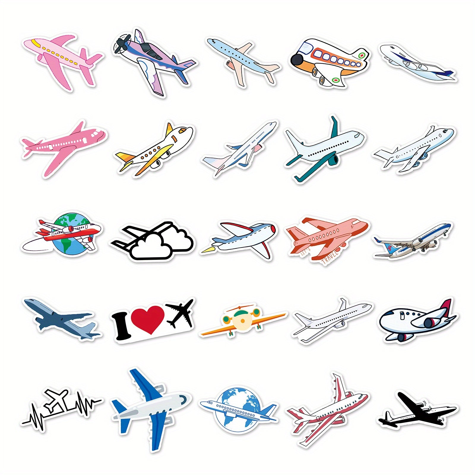 50pcs Cartoon Airplane Stickers for DIY Scrapbooking Water Bottles & Laptops