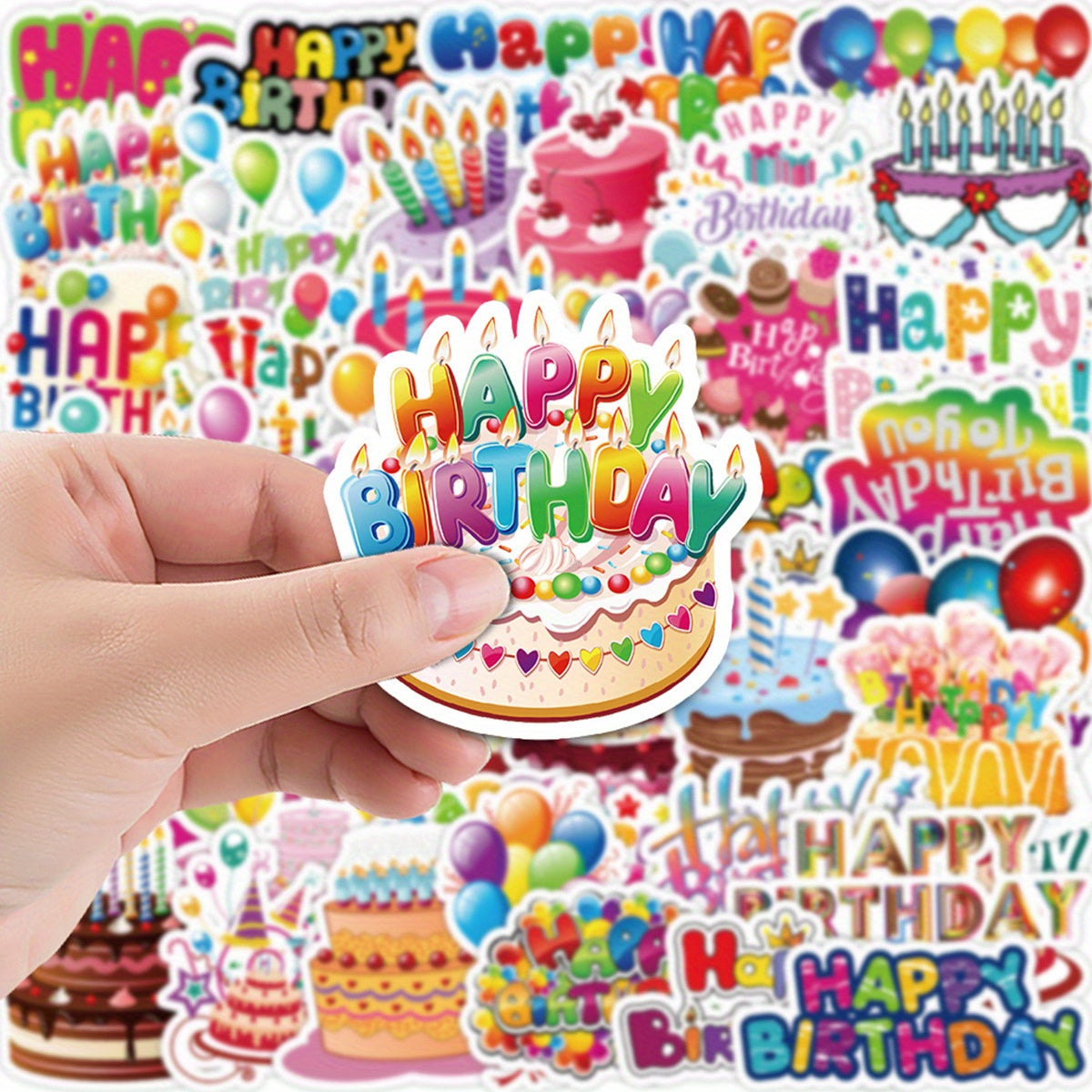 50pcs Birthday Stickers Waterproof Vinyl Reusable Cartoon Designs