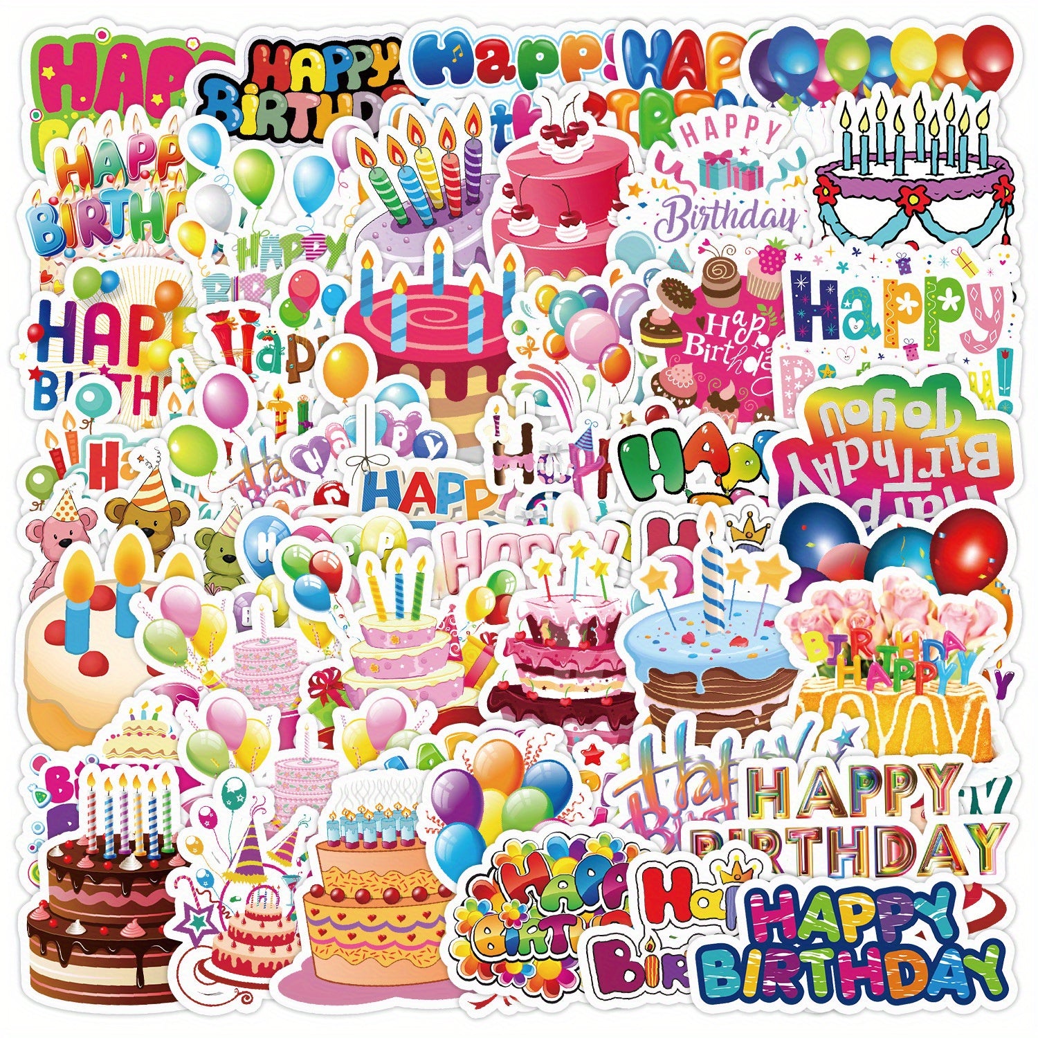 50pcs Birthday Stickers Waterproof Vinyl Reusable Cartoon Designs