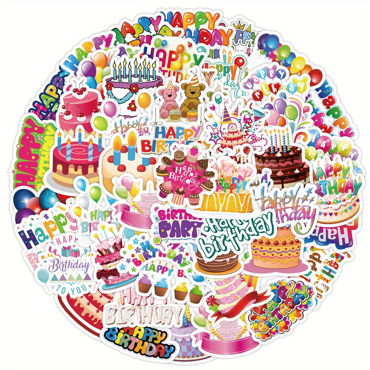 50pcs Birthday Stickers Waterproof Vinyl Reusable Cartoon Designs