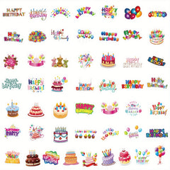 50pcs Birthday Stickers Waterproof Vinyl Reusable Cartoon Designs