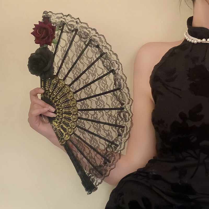 Gothic Rose Fan Halloween Accessory Retro Decoration
