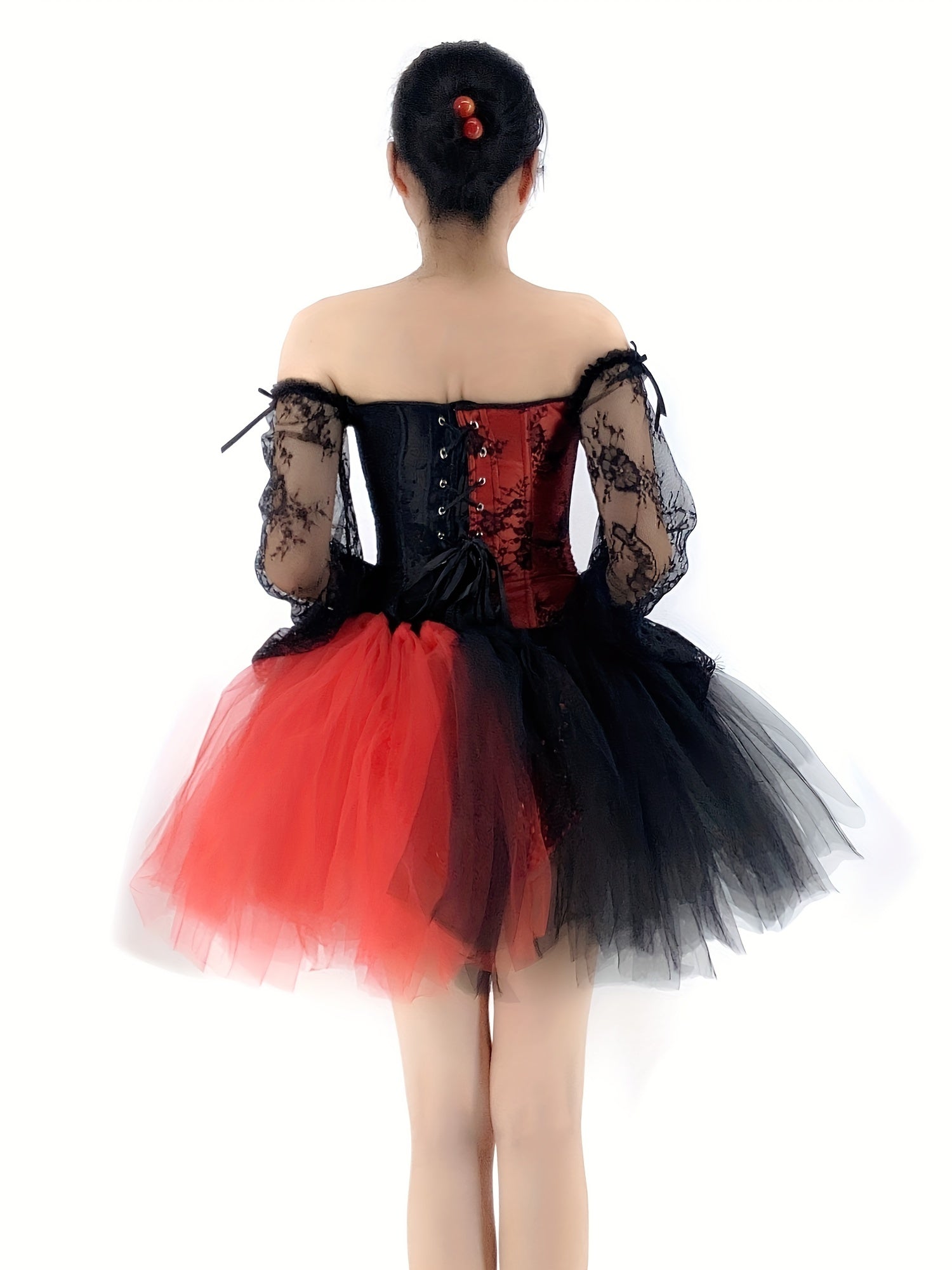 Halloween Colorblock Body Shaper Set & Plaid Mesh Skirt