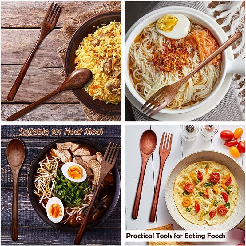 Wooden Spoon and Fork Set Kitchen Tableware Flatware Utensil Set