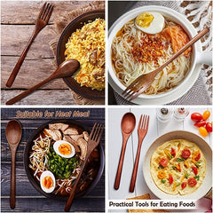 Wooden Spoon and Fork Set Kitchen Tableware Flatware Utensil Set