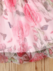 Toddler Girl Bow Front Floral Pattern Long Sleeve Dress