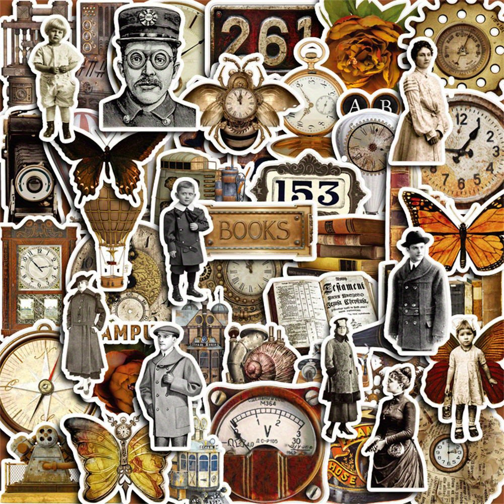 50pcs Vintage Secretary Stickers Timepieces Boo