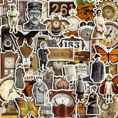 50pcs Vintage Secretary Stickers Timepieces Boo