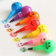 10pcs Fun Cartoon Face Crayons 7 Colors Building Block School Rewards Birthday