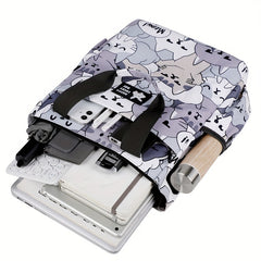 Cat Print Canvas Messenger Bag Laptop Shoulder Tote Handheld Carry Bag