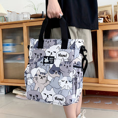 Cat Print Canvas Messenger Bag Laptop Shoulder Tote Handheld Carry Bag