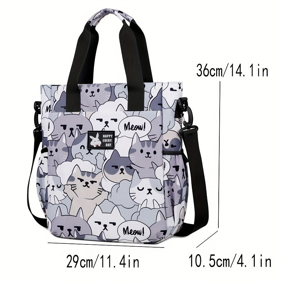 Cat Print Canvas Messenger Bag Laptop Shoulder Tote Handheld Carry Bag