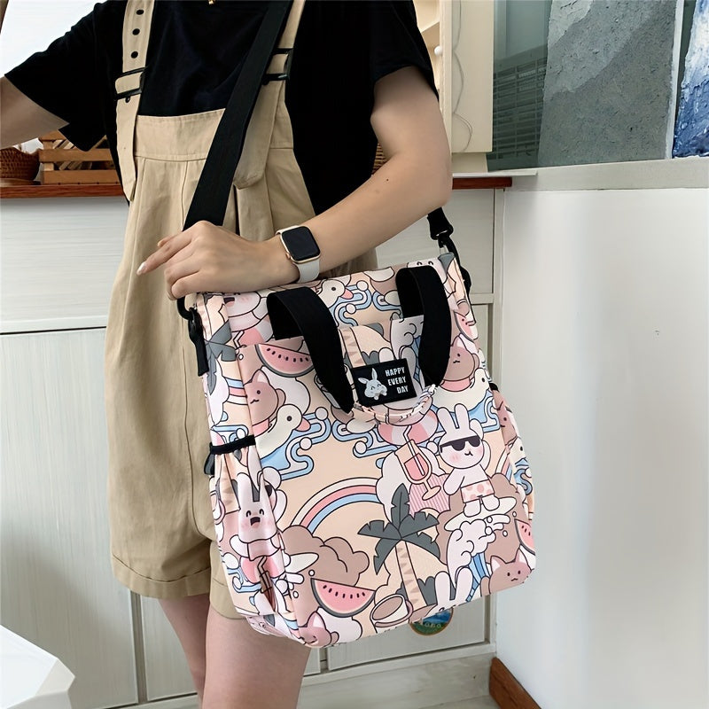 Cat Print Canvas Messenger Bag Laptop Shoulder Tote Handheld Carry Bag