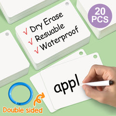 20pcs Double Sided Blank Flash Cards Dry Erase Waterproof Glossy Finish