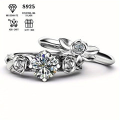 Moissanite Rose Flower Stacking Rings S925 Sterling Silver