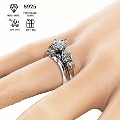 Moissanite Rose Flower Stacking Rings S925 Sterling Silver