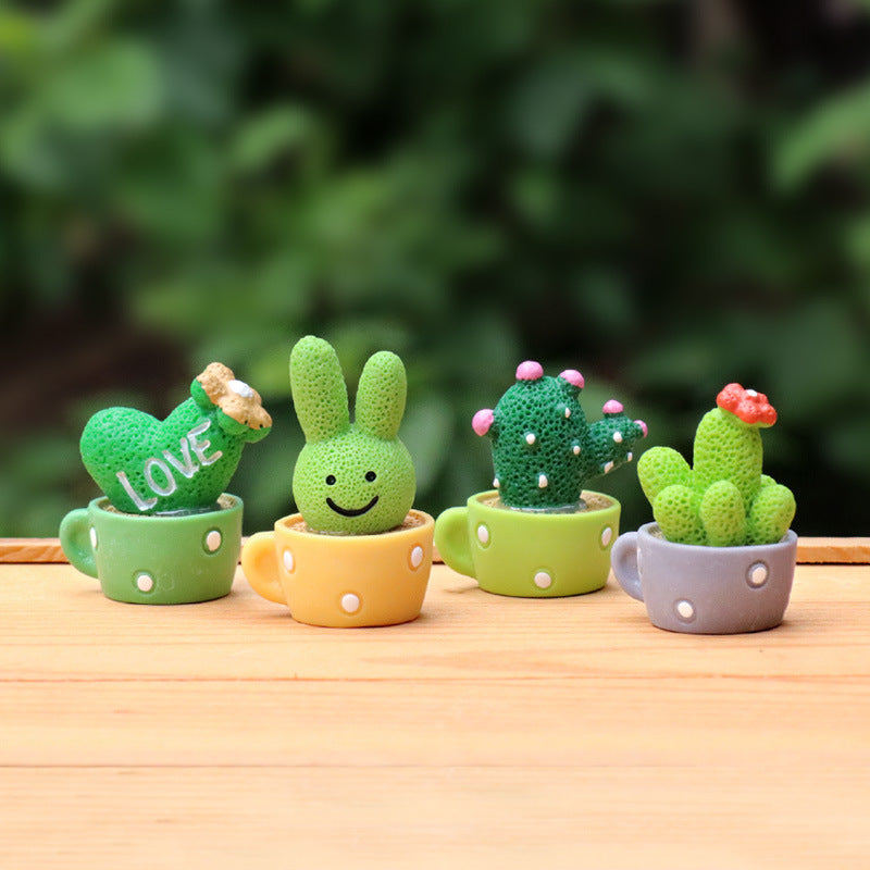 4pcs Resin Cactus Landscape Desk Decor Succulent Figurines Home & Car Ornaments