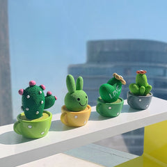 4pcs Resin Cactus Landscape Desk Decor Succulent Figurines Home & Car Ornaments