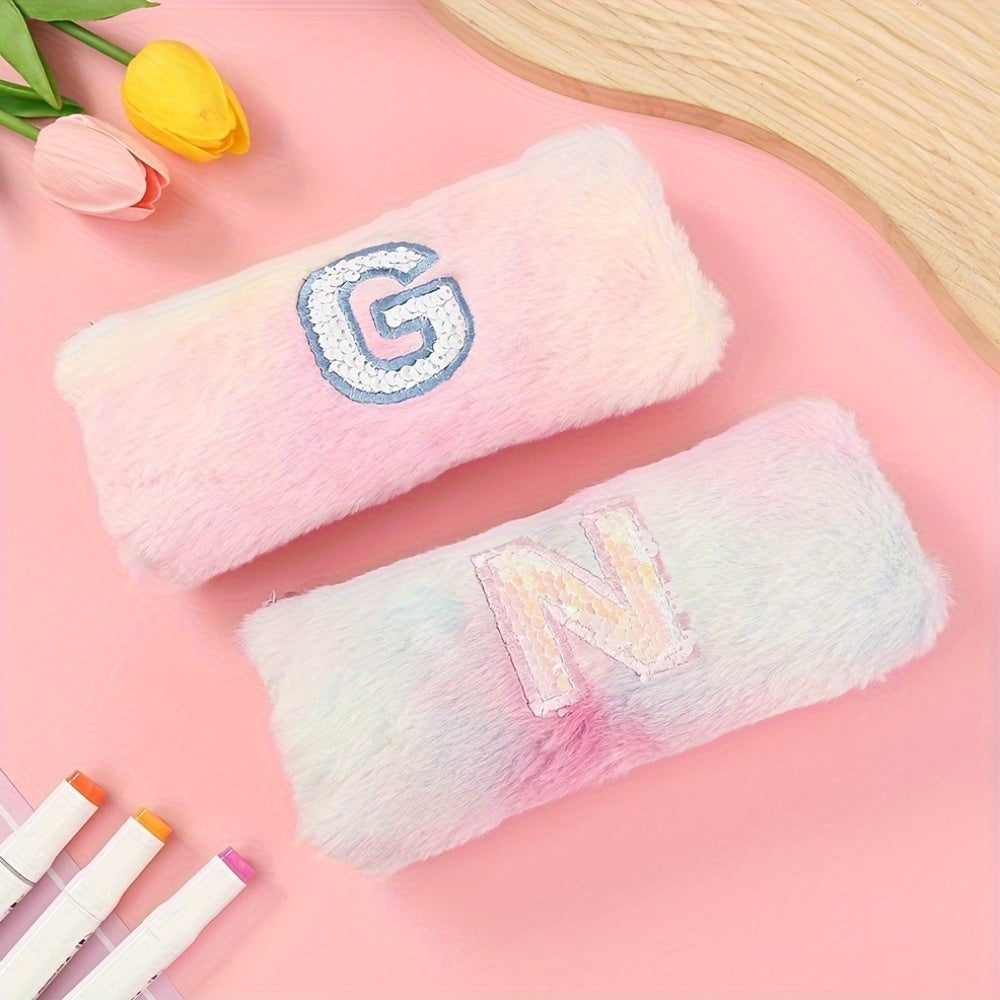 Plush Letter Stationery Bag Gradient Octagonal Pen Box