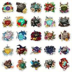 50 Vinyl Dice Themed Stickers Waterproof Cartoon Stickers
