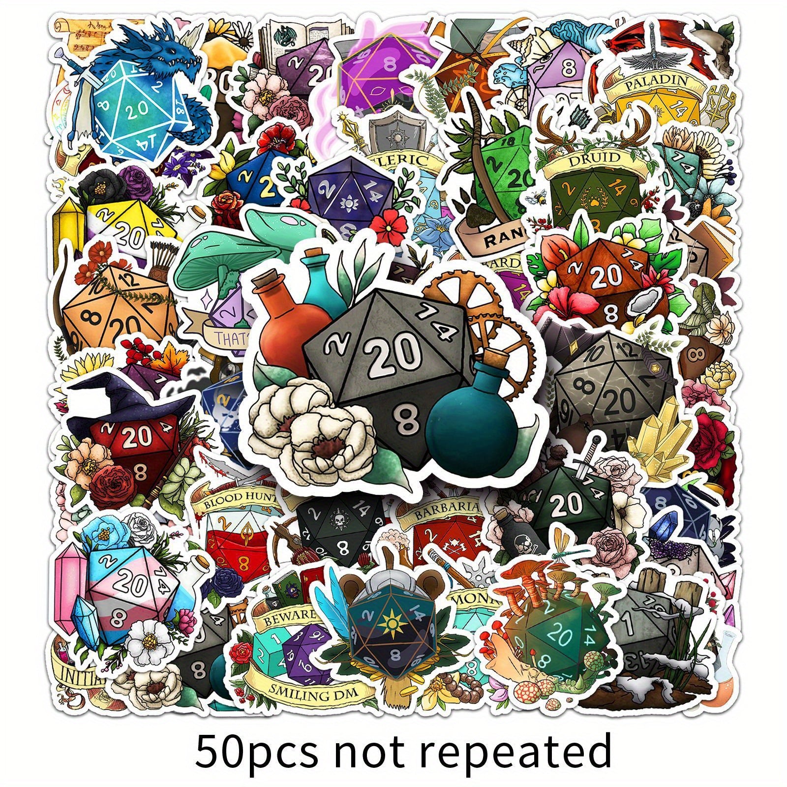 50 Vinyl Dice Themed Stickers Waterproof Cartoon Stickers