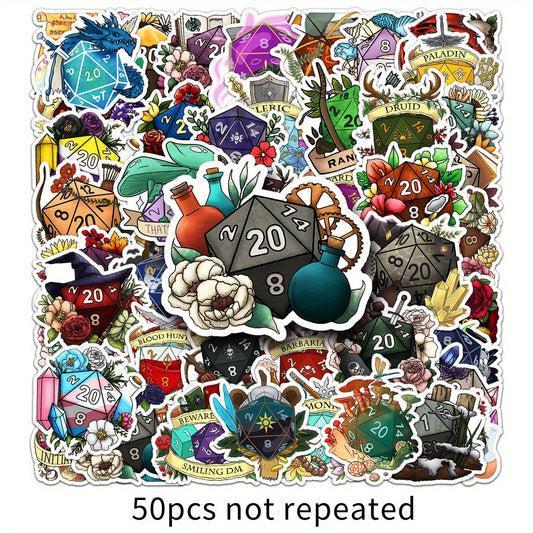50 Vinyl Dice Themed Stickers Waterproof Cartoon Stickers
