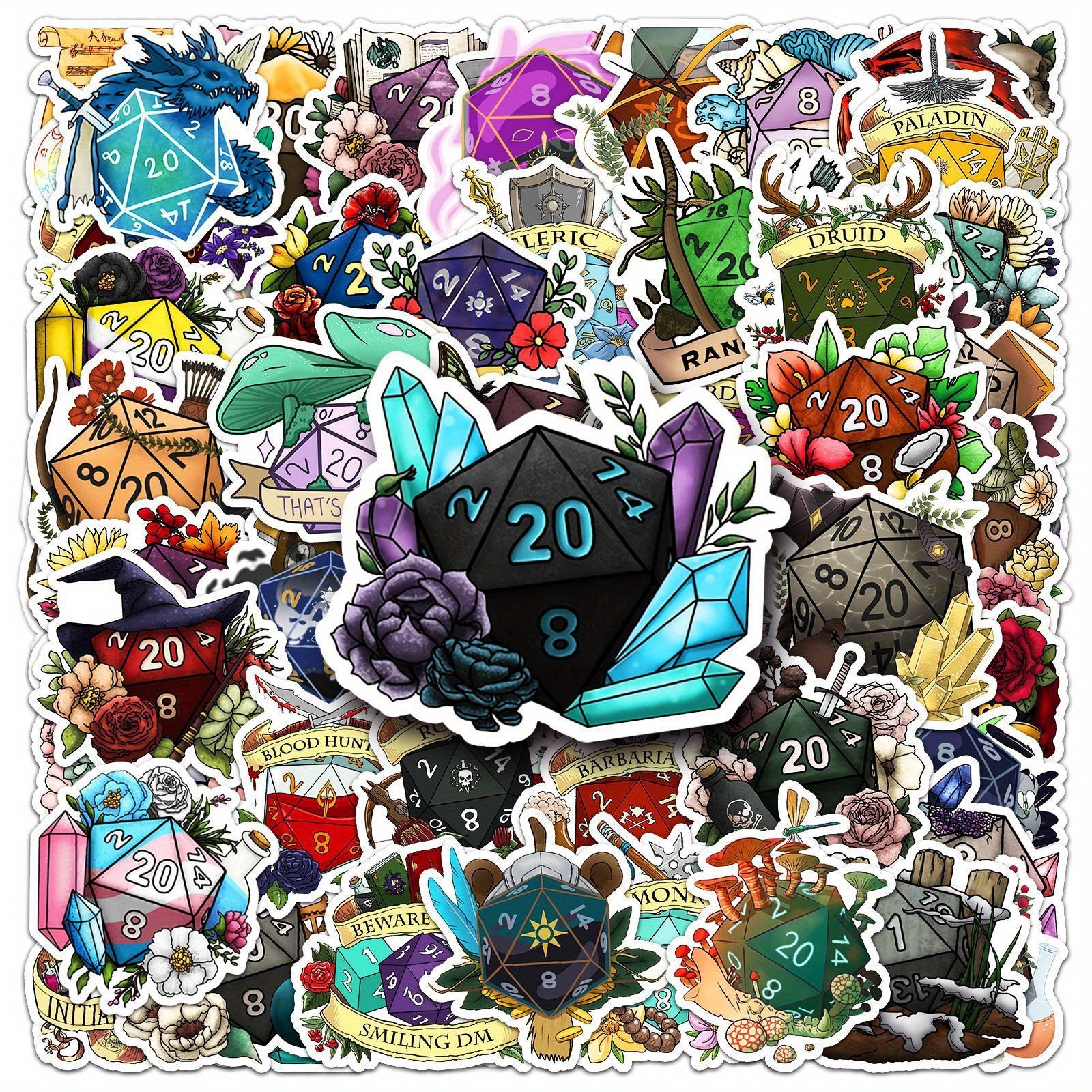 50 Vinyl Dice Themed Stickers Waterproof Cartoon Stickers
