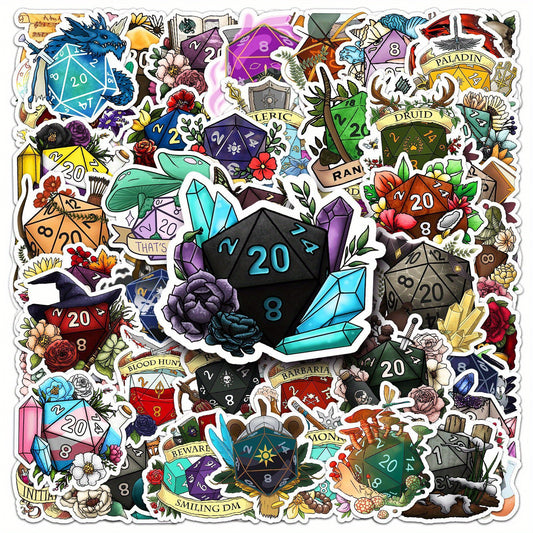 50 Vinyl Dice Themed Stickers Waterproof Cartoon Stickers