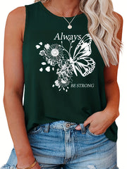  Butterfly Print Tank Top Stretch Sleeveless Tee