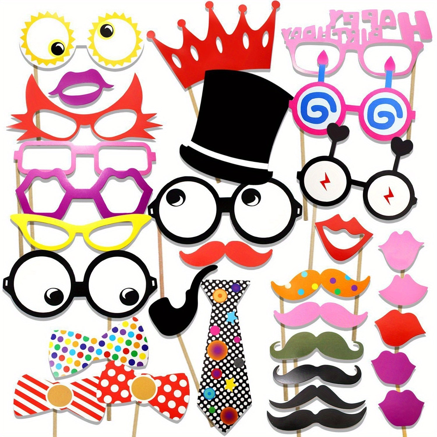 31pcs Birthday Photo Booth Props for Funny Posing Family Gathering