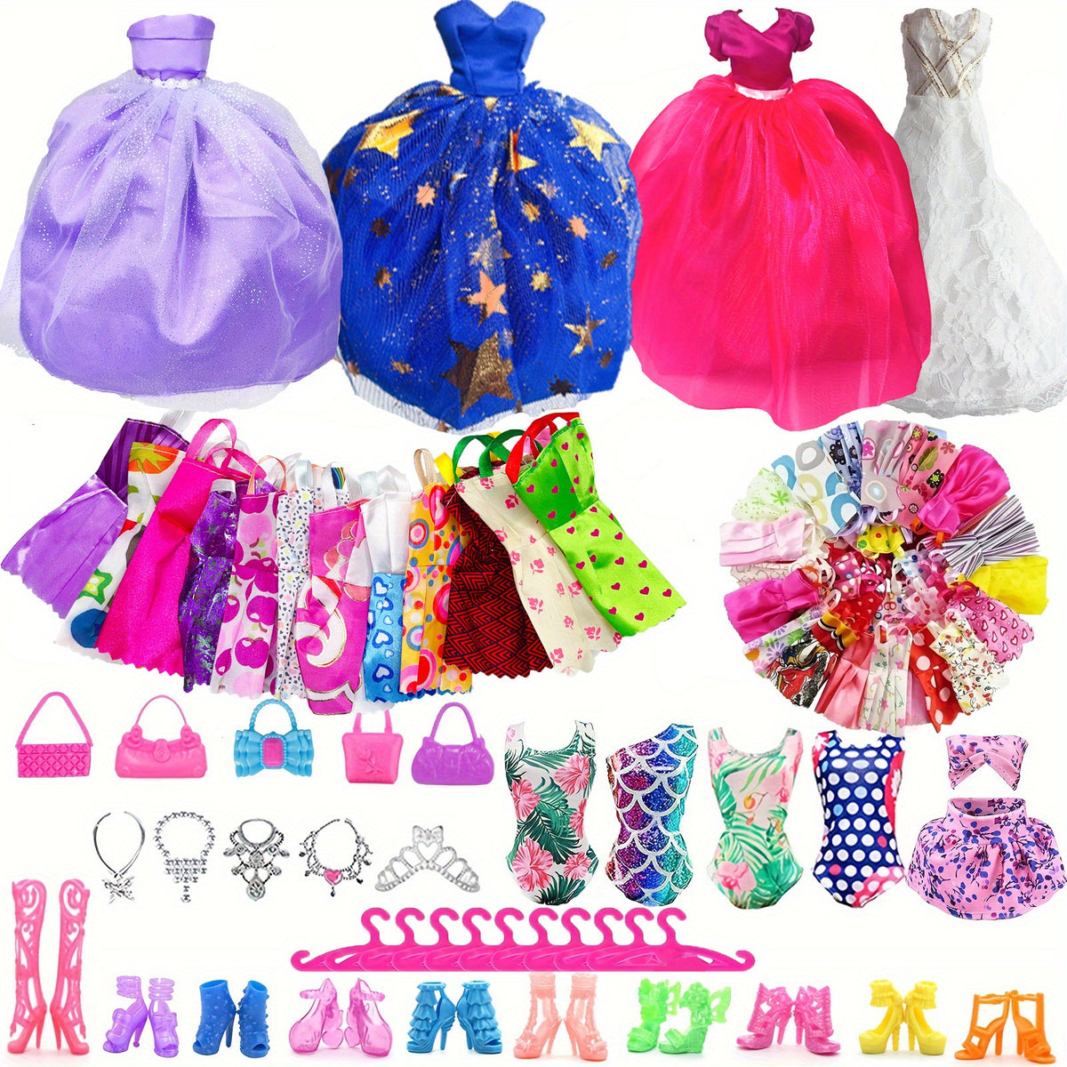 50-Piece Doll Clothes Set for 11.5 Inch Dolls - Dresses, Outfits
