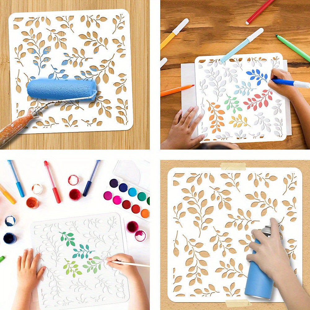 Leaf Pattern Reusable Stencil for DIY Crafts 30cm Square Template