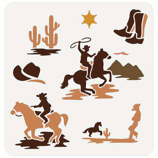 Cowboy Theme Stencils 30x30cm for DIY Scrapbook and Art Projects