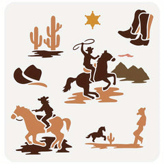 Cowboy Theme Stencils 30x30cm for DIY Scrapbook and Art Projects