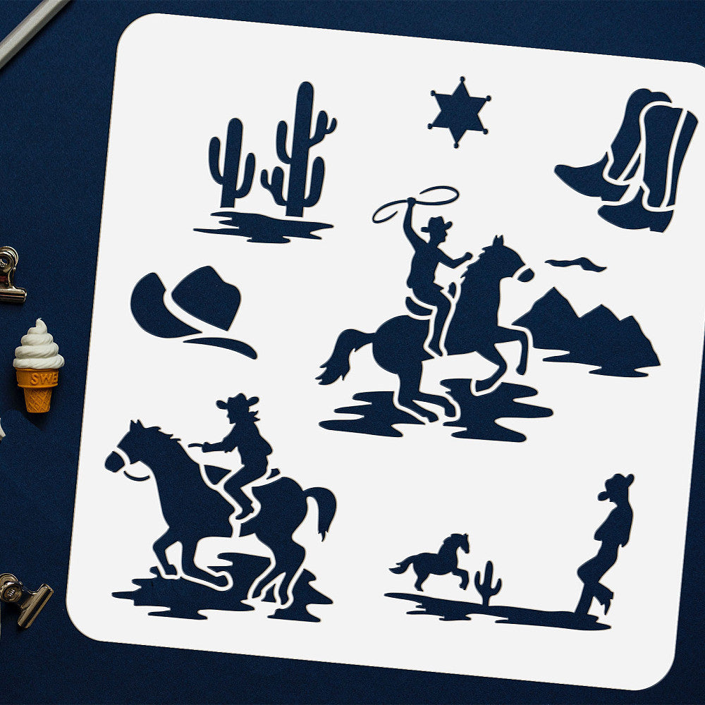 Cowboy Theme Stencils 30x30cm for DIY Scrapbook and Art Projects