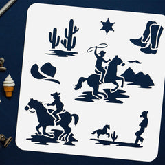 Cowboy Theme Stencils 30x30cm for DIY Scrapbook and Art Projects