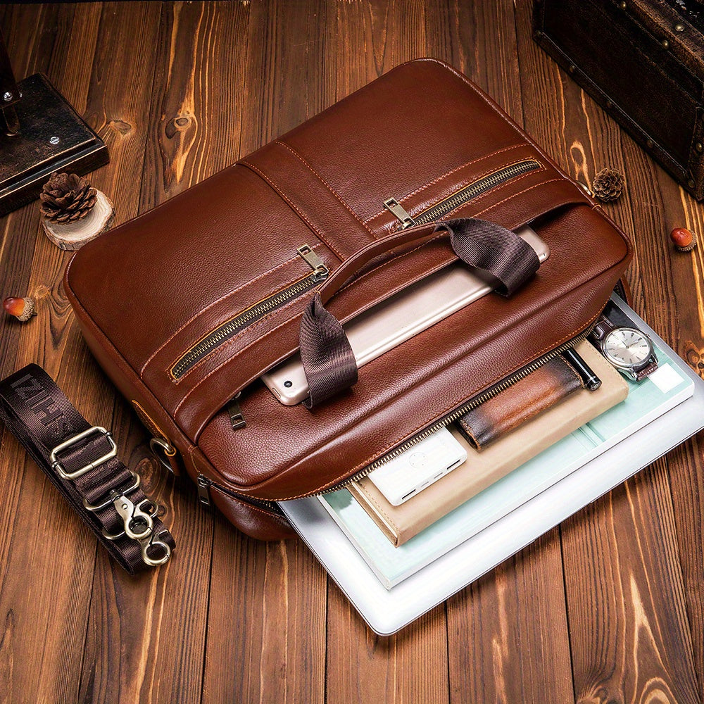 Men's Cowhide Leather Briefcase Computer Bag