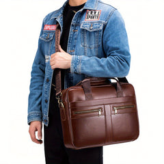 Men's Cowhide Leather Briefcase Computer Bag