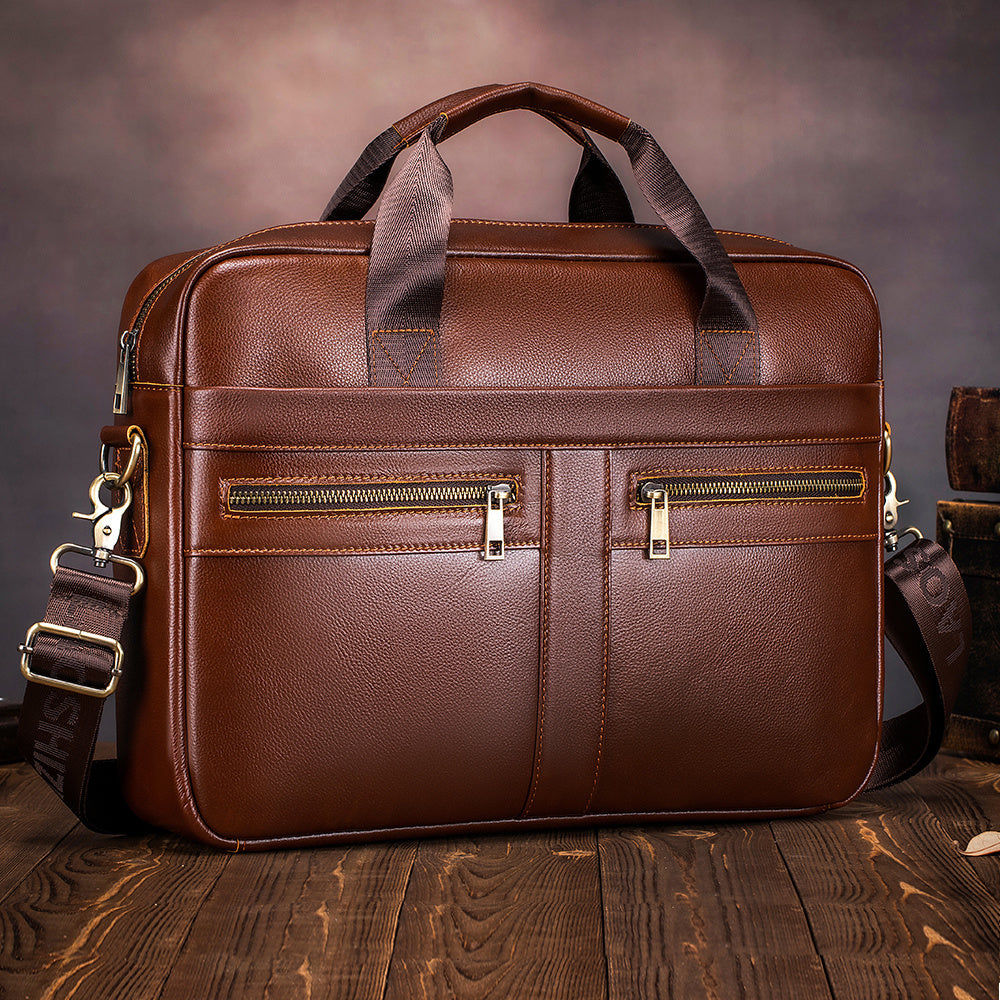 Men's Cowhide Leather Briefcase Computer Bag