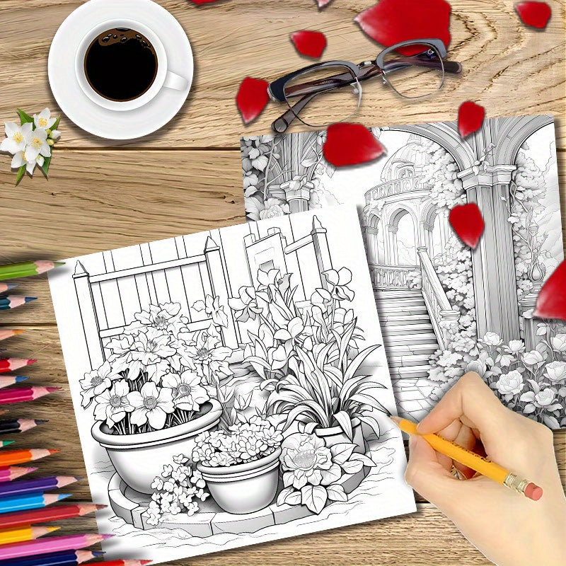 Dreamy Garden Adult Coloring Book - Relaxing Art