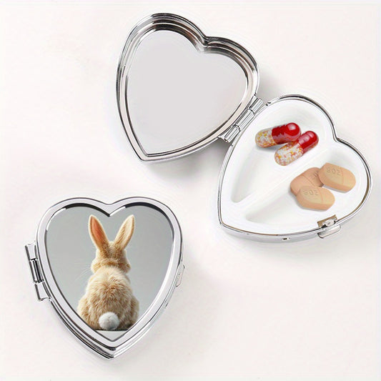 Heart Shaped Rabbit Pattern Compact Pill Case Mini Vitamins Storage Box