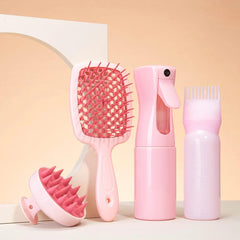 4pcs Pink Silicone Hair Styling Set w/ Detangling Brush & Dye Applicator Bot