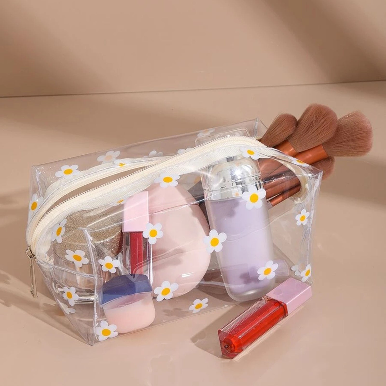 Daisy Flower Pattern Clear Makeup Bag Cosmetic Bag Toiletry Bag