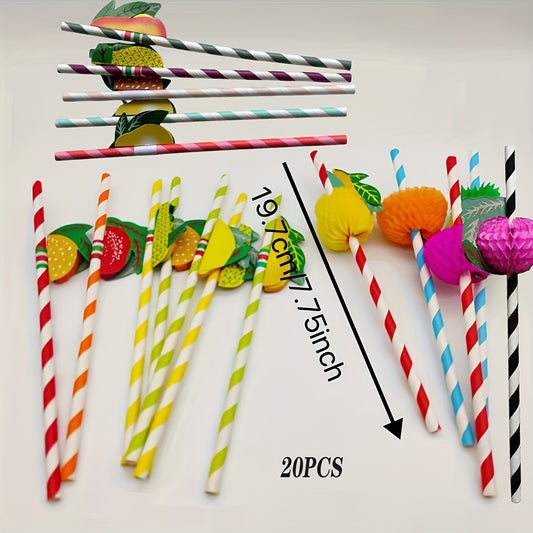 20pcs Tropical Hawaiian Flower Paper Straws Assorted Colors