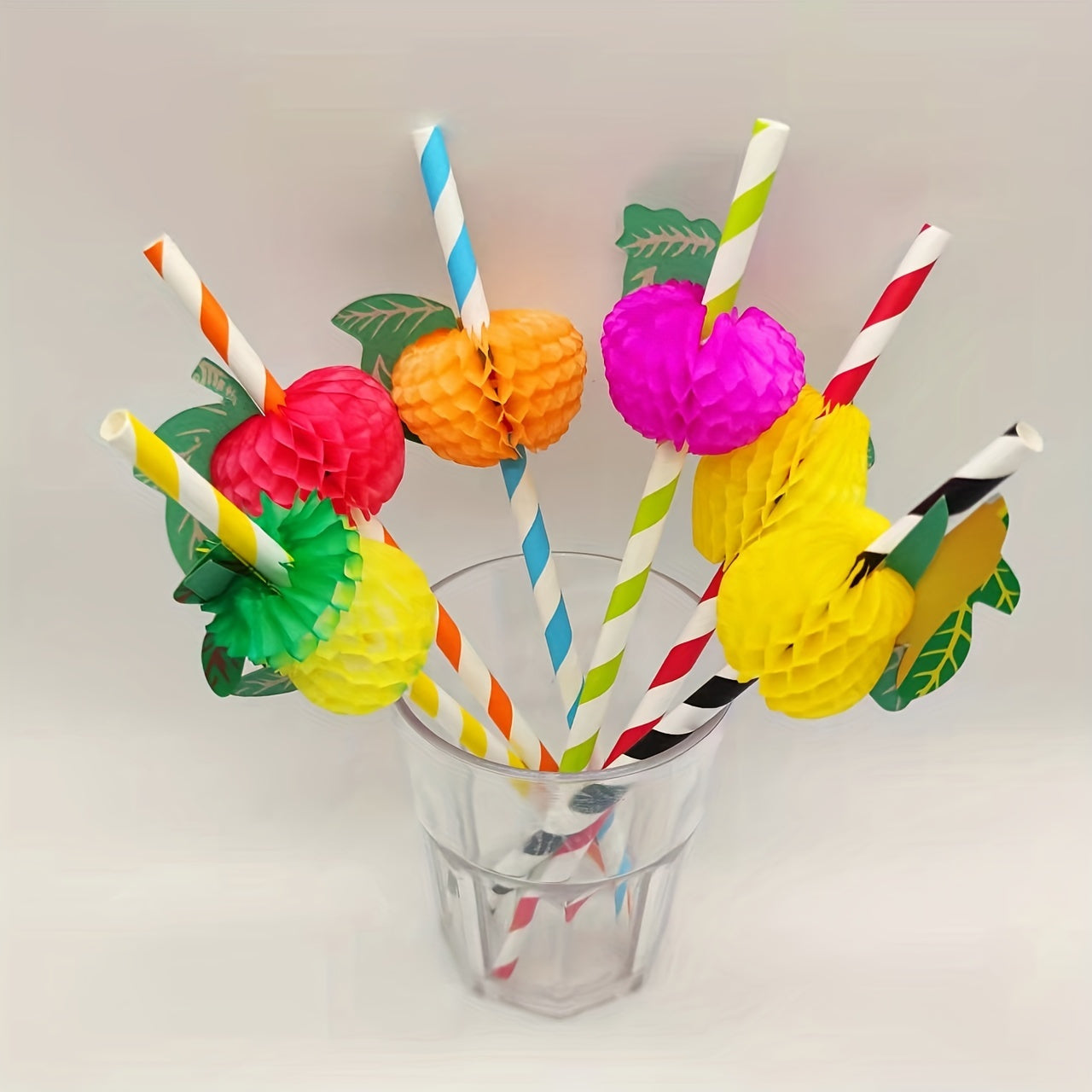 20pcs Tropical Hawaiian Flower Paper Straws Assorted Colors