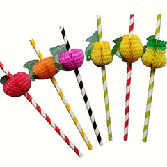 20pcs Tropical Hawaiian Flower Paper Straws Assorted Colors