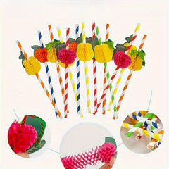 20pcs Tropical Hawaiian Flower Paper Straws Assorted Colors