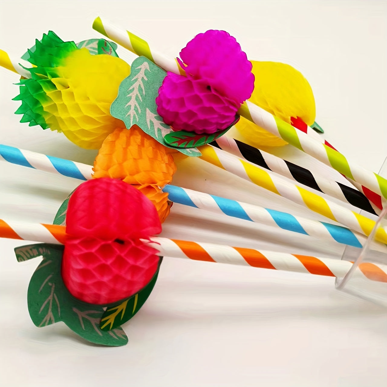 20pcs Tropical Hawaiian Flower Paper Straws Assorted Colors