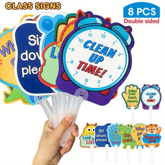 8 Pack Classroom Management Signs Double Sided Plastic Classroom Rules