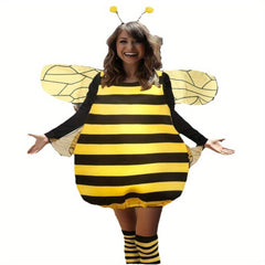Women's Halloween Bee Costume Dress with Wings Yellow